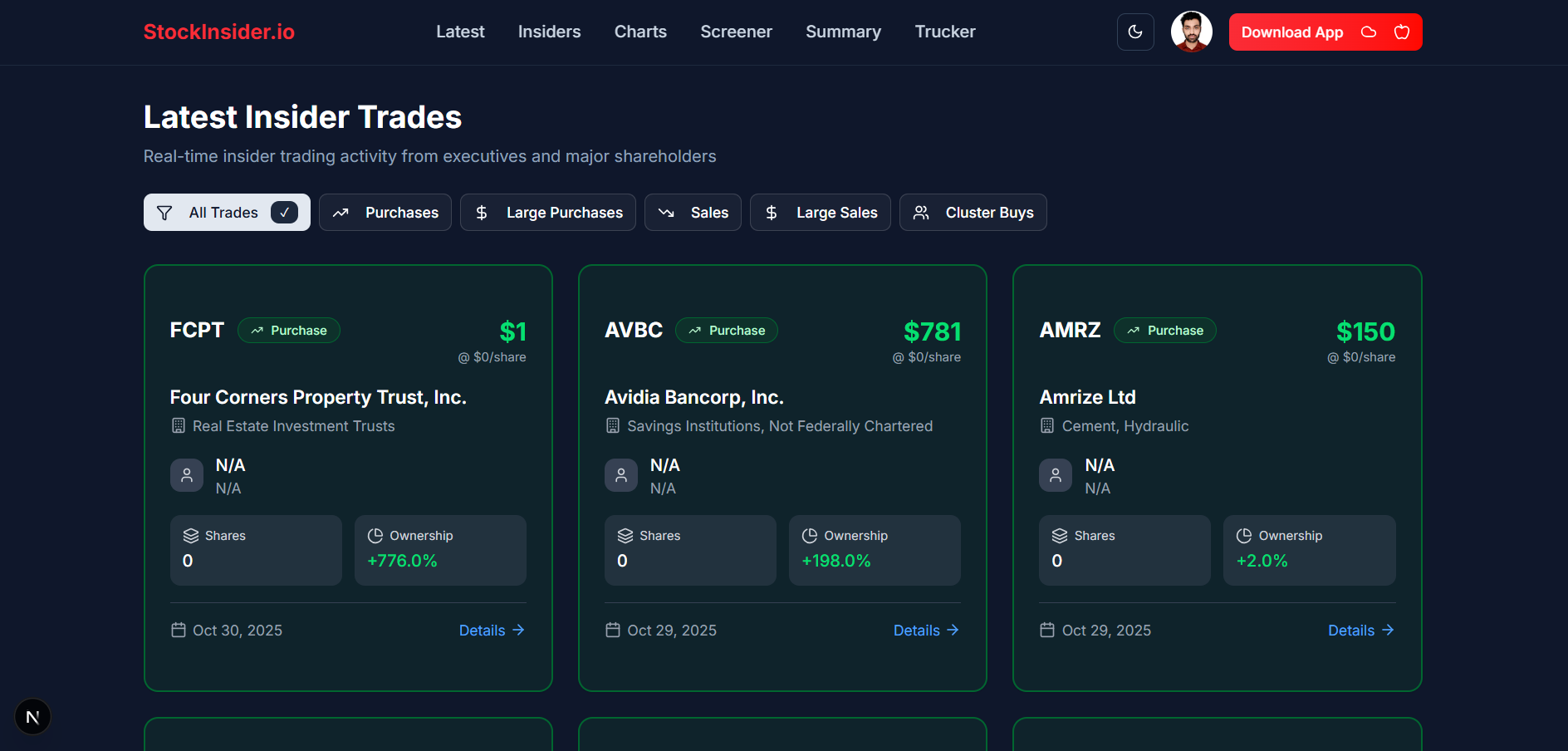 StockInsider.io screenshot 2